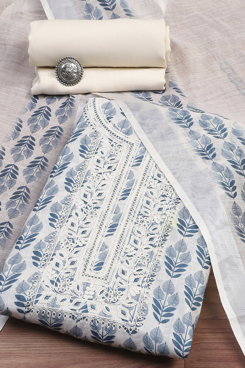 Black Linen Blend Machine Embroidered Unstitched Suit Set image number 0