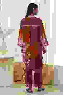 Rust Cotton Floral Straight Kurta Set image number 4