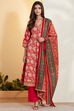 Red Cotton Floral Printed Anarkali Kurta Set