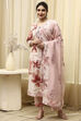 Pink Cotton Printed Floral Unstitched Suit Set image number 1