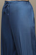 Off White & Blue Rayon Straight Kurta Palazzo Suit Set image number 2