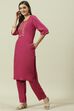 Sage Green Solid LIVA Straight Kurta Slim Pant Suit Set image number 3
