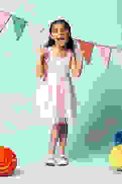 Baby Pink Nylon Gathered Dress image number 0