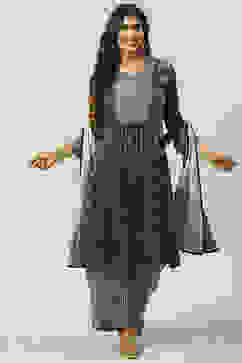 Black Viscose A-Line Kurta Palazzo Suit Set image number 0