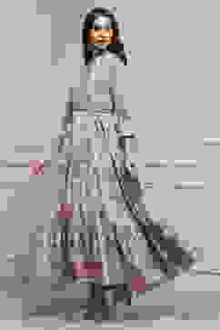 Light Blue Cotton Floral Tiered Dress image number 2