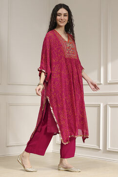Red Viscose Straight Printed Fusion Set image number 5