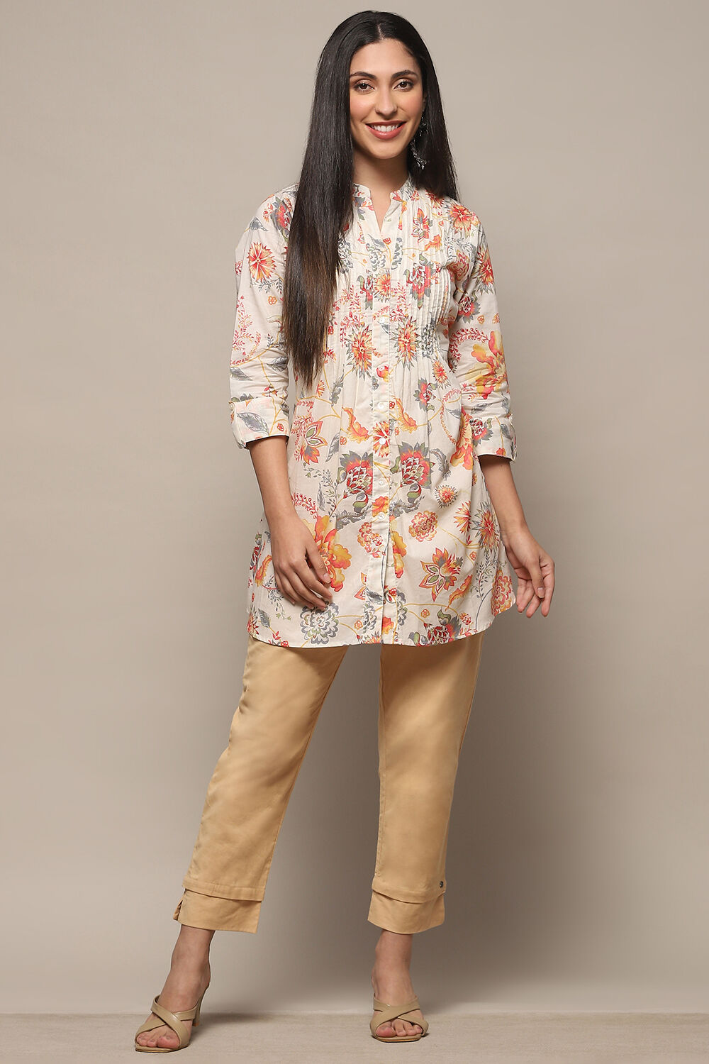 Off White Cotton Straight Kurti image number 0