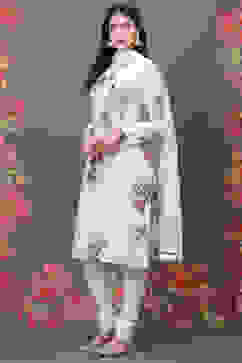 Rohit Bal Off White Cotton Silk Straight Printed Suit Set image number 5