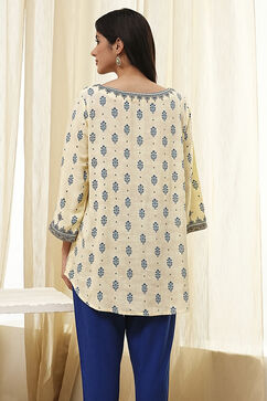 Beige Printed Straight Short Kurta image number 3