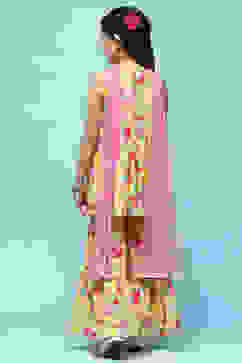 Yellow Cotton Peplum Kurta With Sharara & Net Dupatta image number 5