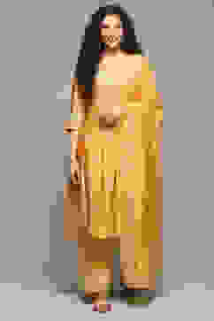 Ochre Cotton Blend A-Line Kurta Palazzo Suit Set image number 7