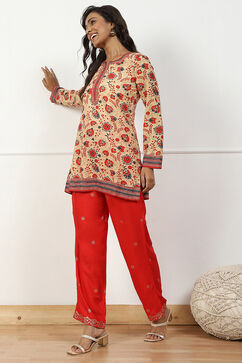 Red Printed Regular Fit Straight Pants image number 0