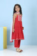 Red Cotton Solid Lace Detail Tiered Suit Set image number 5
