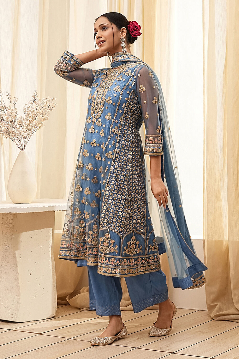 Light Blue Net Layered Suit Set image number 0