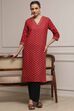 Red Cotton Straight Printed Kurta