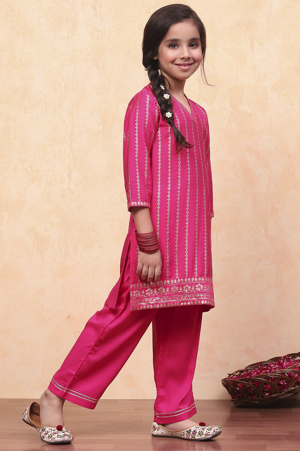 Pink Cotton Printed Straight Kurta Pants Set image number 5