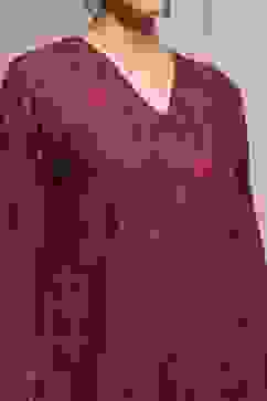 Maroon Black Polyester Straight Printed Kurta image number 1