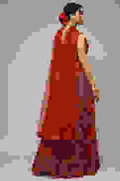 Red Nylon Embroidered Lehenga Set image number 5