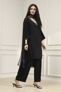 Black Viscose Rayon Relaxed Solid Suit Set image number 5
