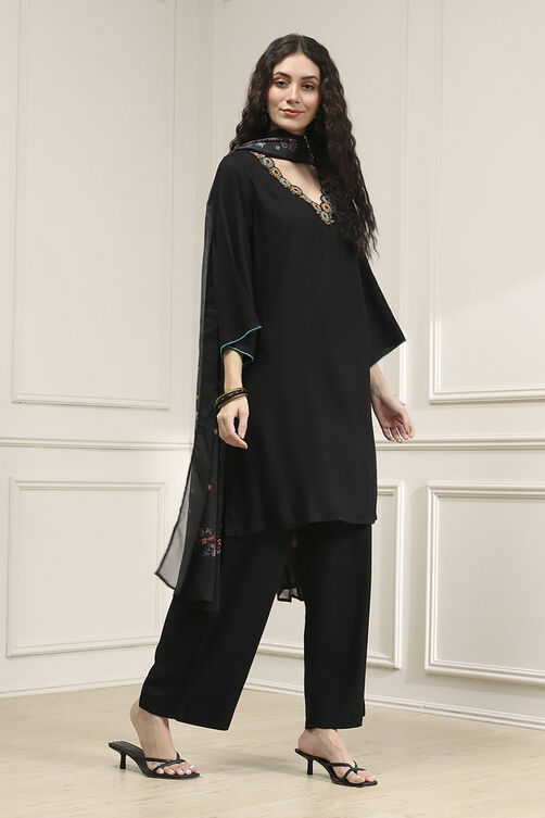 Black Viscose Rayon Relaxed Solid Suit Set image number 5