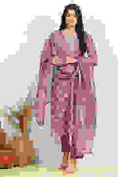 Mauve Linen Digital Print Unstitched Suit Set image number 1
