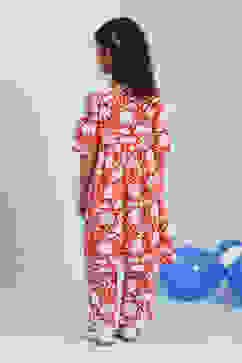 Red Cotton Printed Gathered Suit Set image number 4