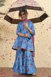 Blue Cotton Printed Flared Sharara Suit Set