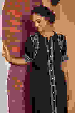 Black Rayon Printed Straight Kurta image number 0