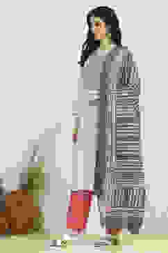 Blue Cotton Printed Embroidered Unstitched Suit Set image number 4