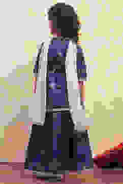 Navy Blue Printed Peplum Lehenga Set image number 4