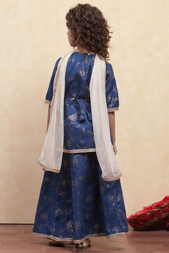 Navy Blue Printed Peplum Suit Set image number 4