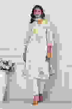 Powder Blue Cotton Printed Straight Suit Set image number 6