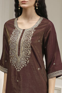 Wine Viscose Rayon Straight Solid Suit Set image number 1