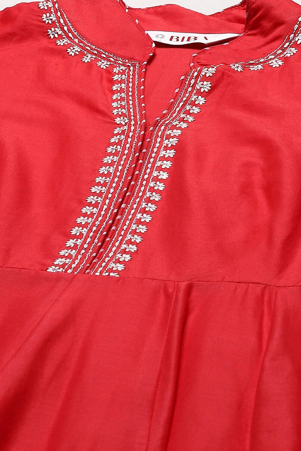 Red Cotton Anarkali Printed Kurta Churidar Suit Set image number 1