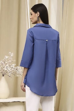 Blue Cotton Blend Straight Shirt image number 3