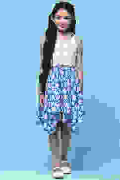 Blue & White Cotton Printed Handkerchief Fem Dress image number 5