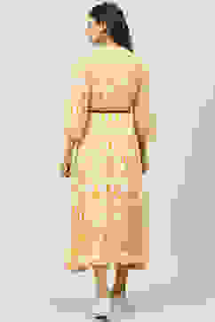 Mustard Rayon Asymmetric Fusion Dress image number 3