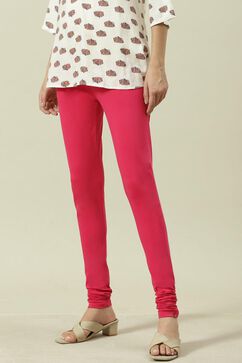 Fuschia Cotton Blend Solid Churidar image number 2