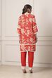 Red Floral Lace Work Straight Suit Set image number 4
