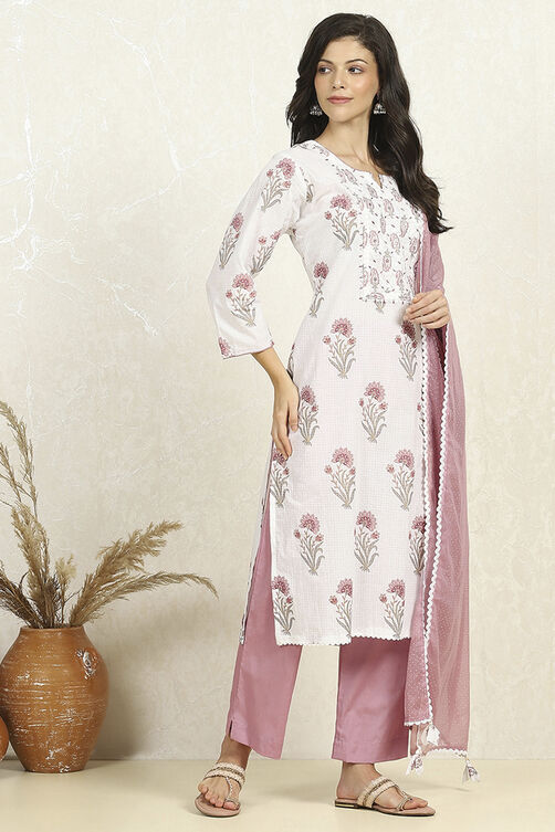 Blue Cotton Unstitched Suit Set image number 6