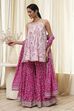 White and Blue Cotton Floral Flared Suit Set image number 3