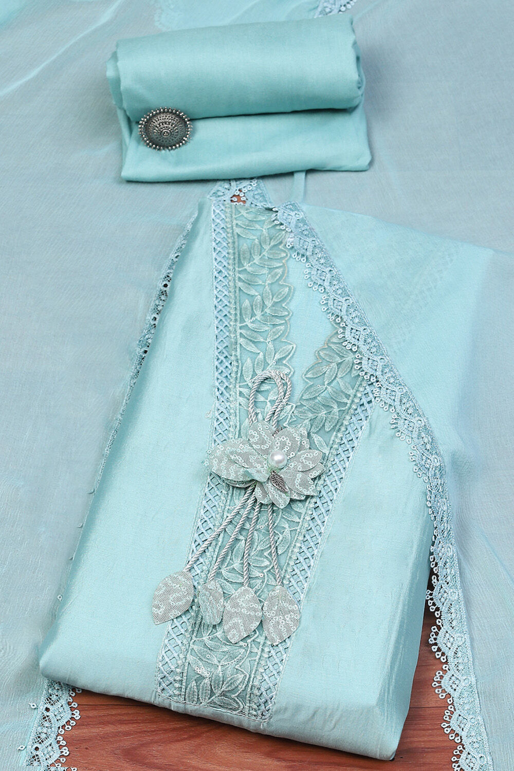 Pink Muslin Unstitched Suit Set image number 0