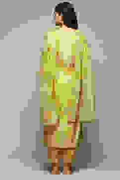 Lime Green Cotton Blend Layered Kurta Suit Set image number 5