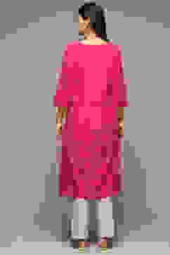 Fuschia Cotton IKAT Straight Yarndyed Kurta image number 3