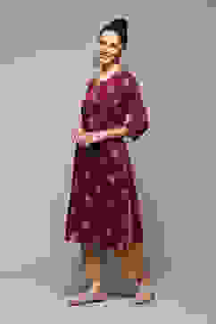 Pink & Purple Poly Viscose Straight Printed Kurta image number 2