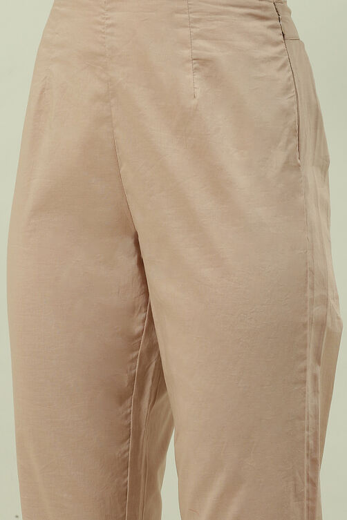 Pink Cotton Straight Kurta Slim Pant Suit Set image number 2