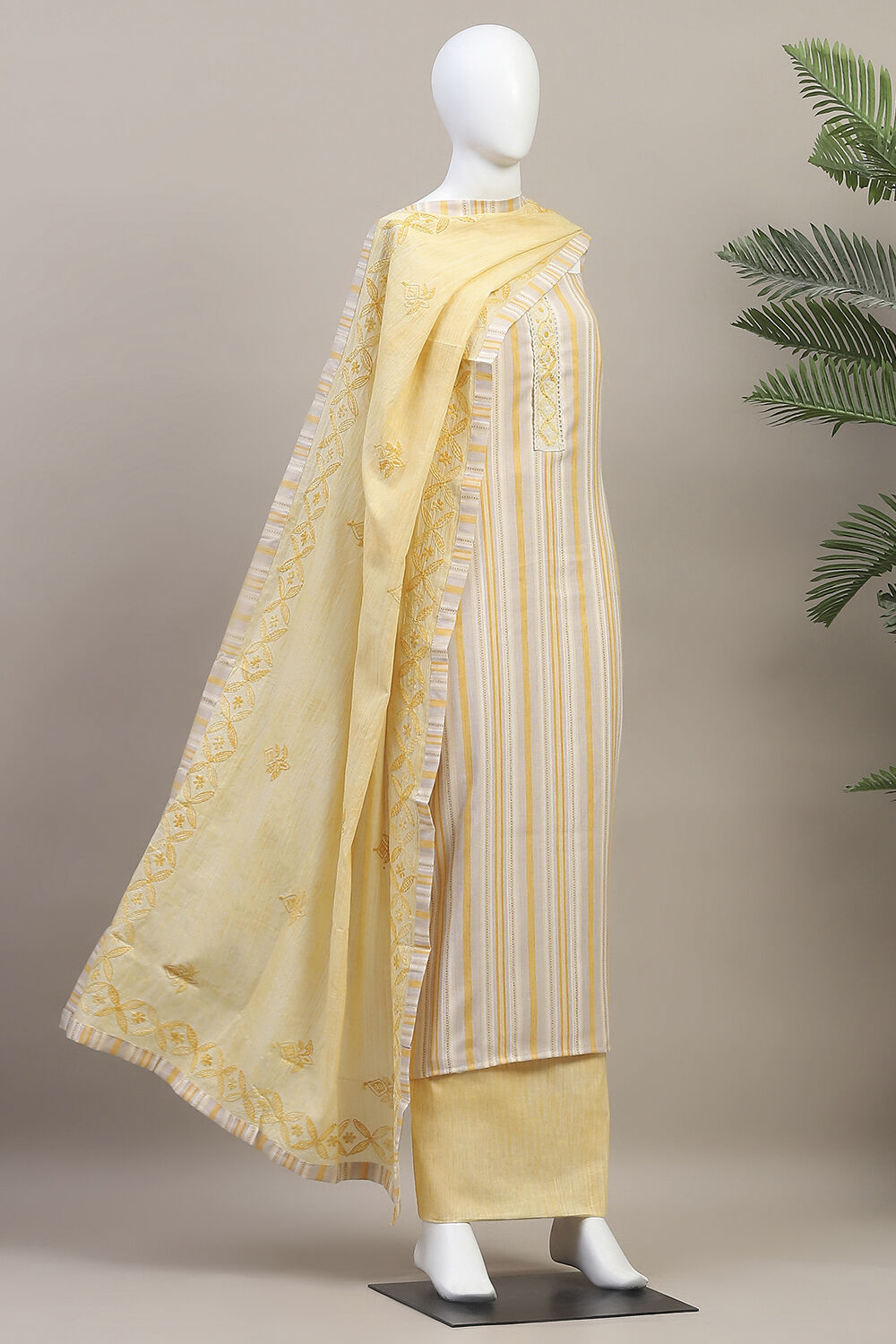 Orange Cotton Unstitched Suit Set image number 4