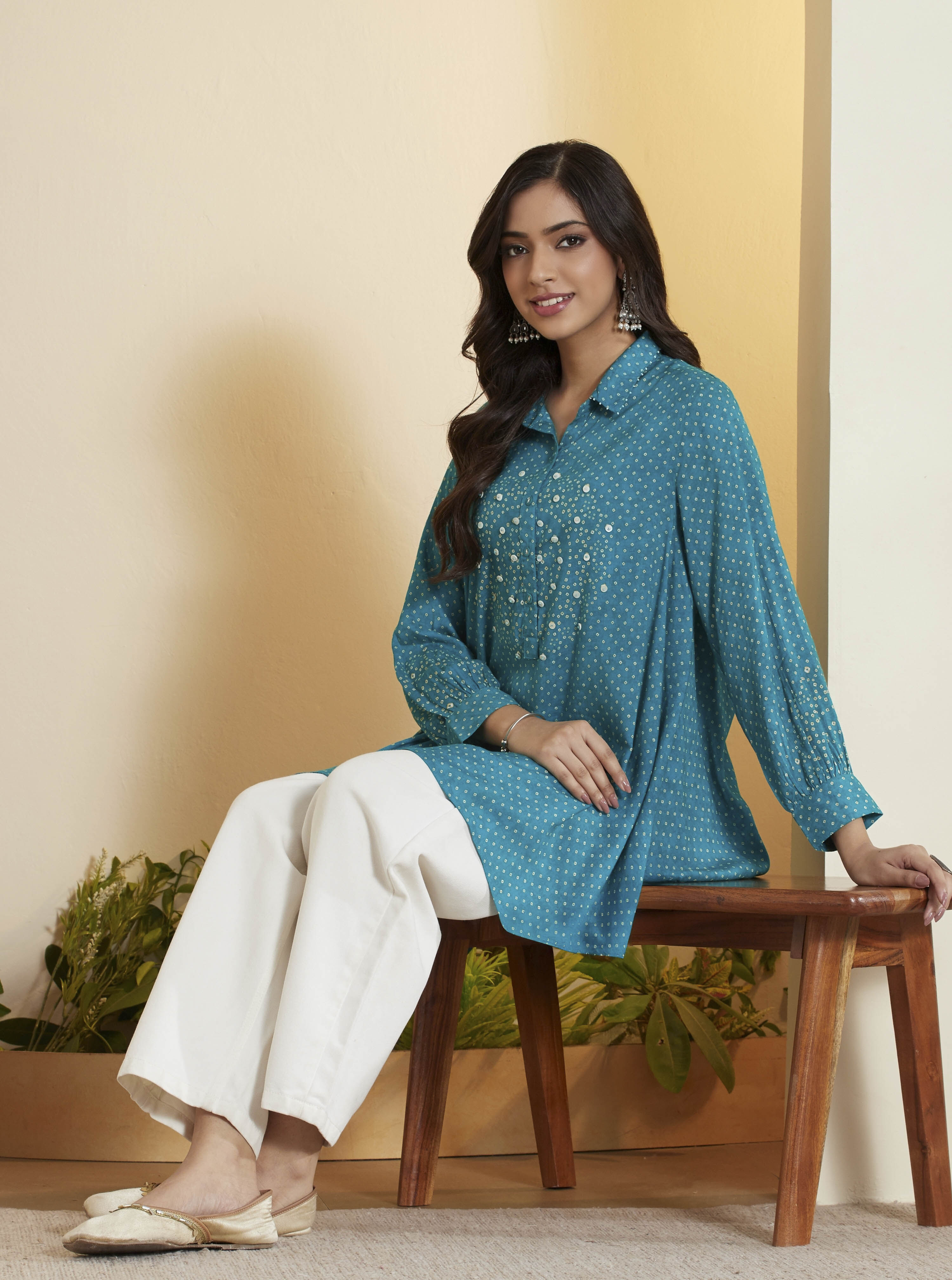 Sea Green Viscose Rayon Asymmetric Short Kurti image number 6