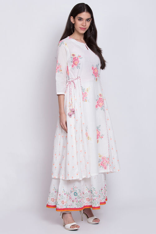 Red Cotton Flared Printed Kurta image number 4