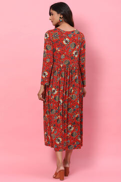 Red LIVA Flared Fusion Dress image number 4